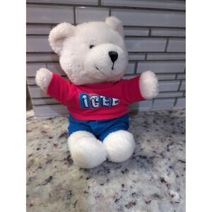 Vintage ICEE Plush Polar Bear Mascot Red Shirt Blue Shorts 8 Inch Stuffed Animal